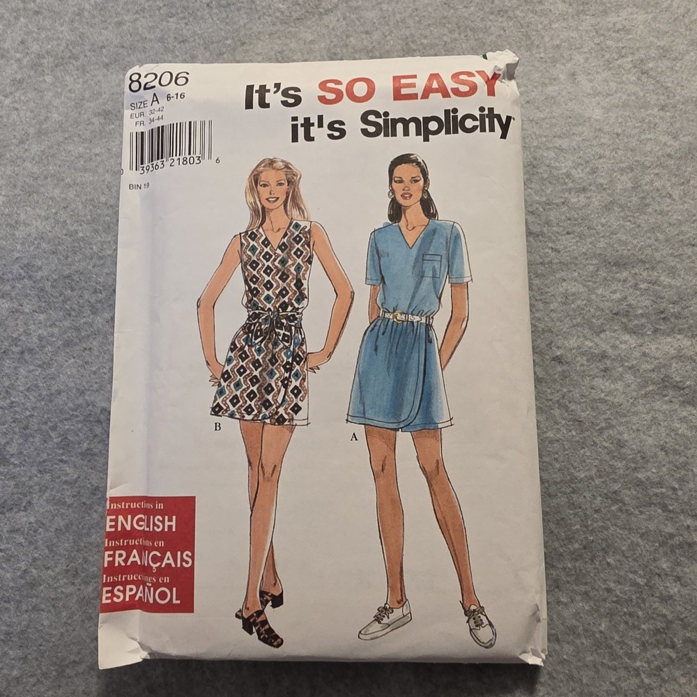 Simplicity 8206 It's So Easy Women's Dress/Romper Sewing Pattern Sz 6-8